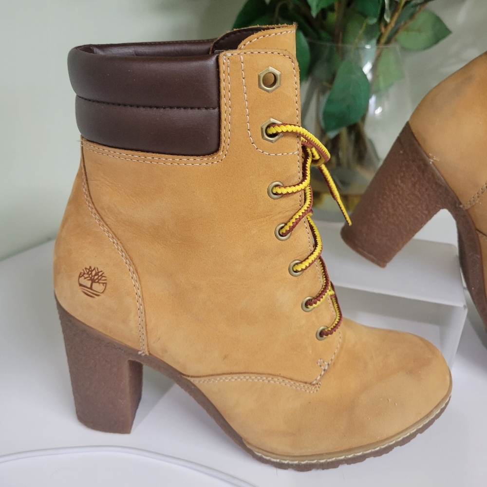 🎀Clearance🎀 Timberland Tilson High Heel 6.5 Wheat Nubuck Leather Ankle Boots - Picture 12 of 14